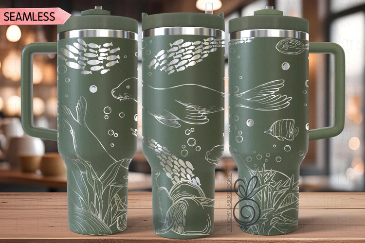Sea Lions Laser SVG Wrap for 30oz and 40oz Handled Tumblers
