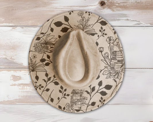 Floral Books Wide Brim Hat Laser Engraving SVG