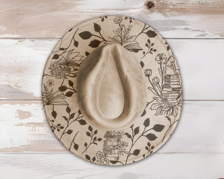 Floral Books Wide Brim Hat Laser Engraving SVG