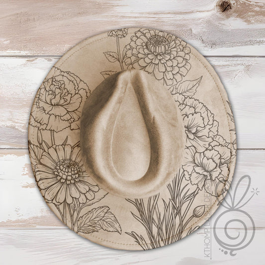 Zinnia and Carnations Floral Wide Brim Hat Laser Engraving SVG