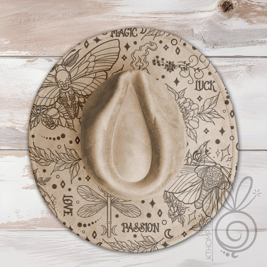 Witchy Vibes Spells and Potions Wide Brim Hat Laser Engraving SVG