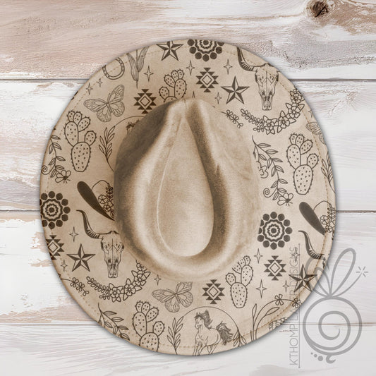 Western Horses Wide Brim Hat Laser Engraving SVG