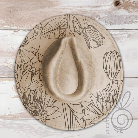 Water Lilies Bride Wide Brim Hat Laser Engraving SVG