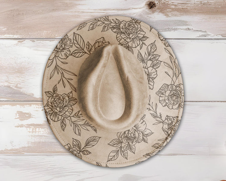 Delicate Roses Wide Brim Hat Laser Engraving SVG
