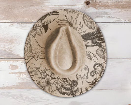 Floral Ocean Life Wide Brim Hat Laser Engraving SVG