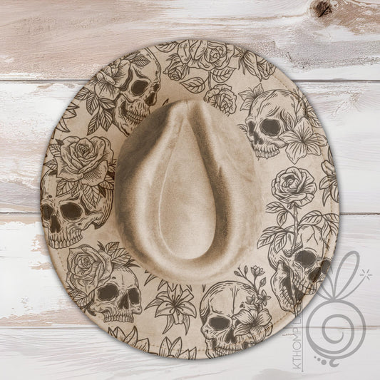 Skulls & Roses Wide Brim Hat Laser Engraving SVG