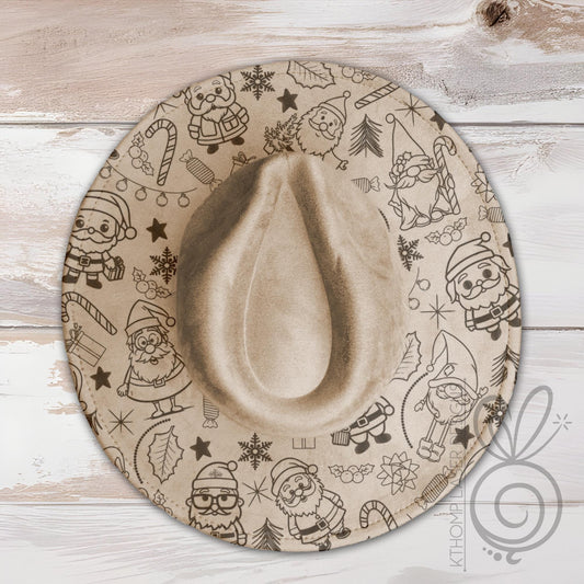 Santa Doodles Wide Brim Hat Laser Engraving SVG
