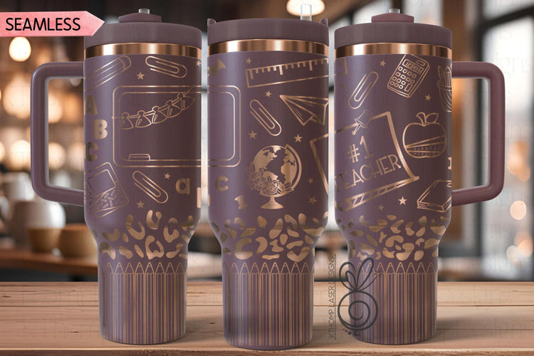 Teacher #1 Laser SVG Wrap for 30oz and 40oz Handled Tumblers