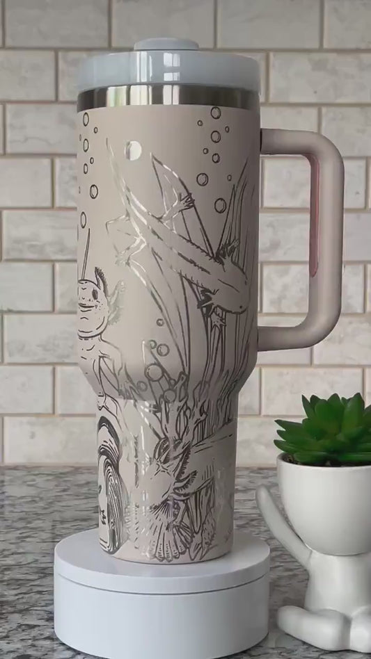 Axolotls Tumbler Wrap SVG | 40oz Laser Engraving File | Rotary Ready Digital Design | Ocean Nautical SVG
