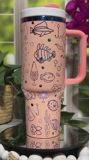 Cute Fish Doodles Tumbler Wrap SVG | 40oz Laser Engraving File | Rotary Ready Digital Design | Ocean Nautical SVG