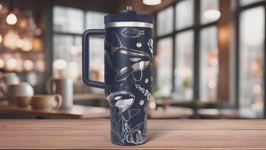 Orcas Killer Whales Tumbler Wrap SVG | 40oz Laser Engraving File | Rotary Ready Digital Design | Ocean Nautical SVG