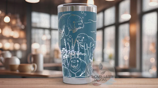 Manatees Ocean Life Tumbler Wrap SVG | 20oz and 30oz Laser Engraving File | Rotary Ready Digital Design | Ocean Nautical SVG