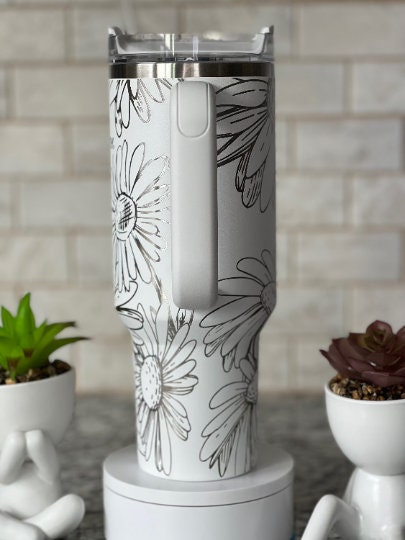 Daisies Tumbler Wrap SVG | 40oz Laser Engraving File | Rotary Engrave Digital Design | Floral SVG Design