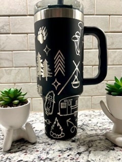 Camping Doodles Tumbler Wrap SVG | 40oz Laser Engraving File | Rotary Ready Digital Design | Outdoor Nature SVG
