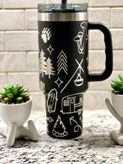 Camping Doodles Tumbler Wrap SVG | 40oz Laser Engraving File | Rotary Ready Digital Design | Outdoor Nature SVG