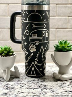 Camping Doodles Tumbler Wrap SVG | 40oz Laser Engraving File | Rotary Ready Digital Design | Outdoor Nature SVG