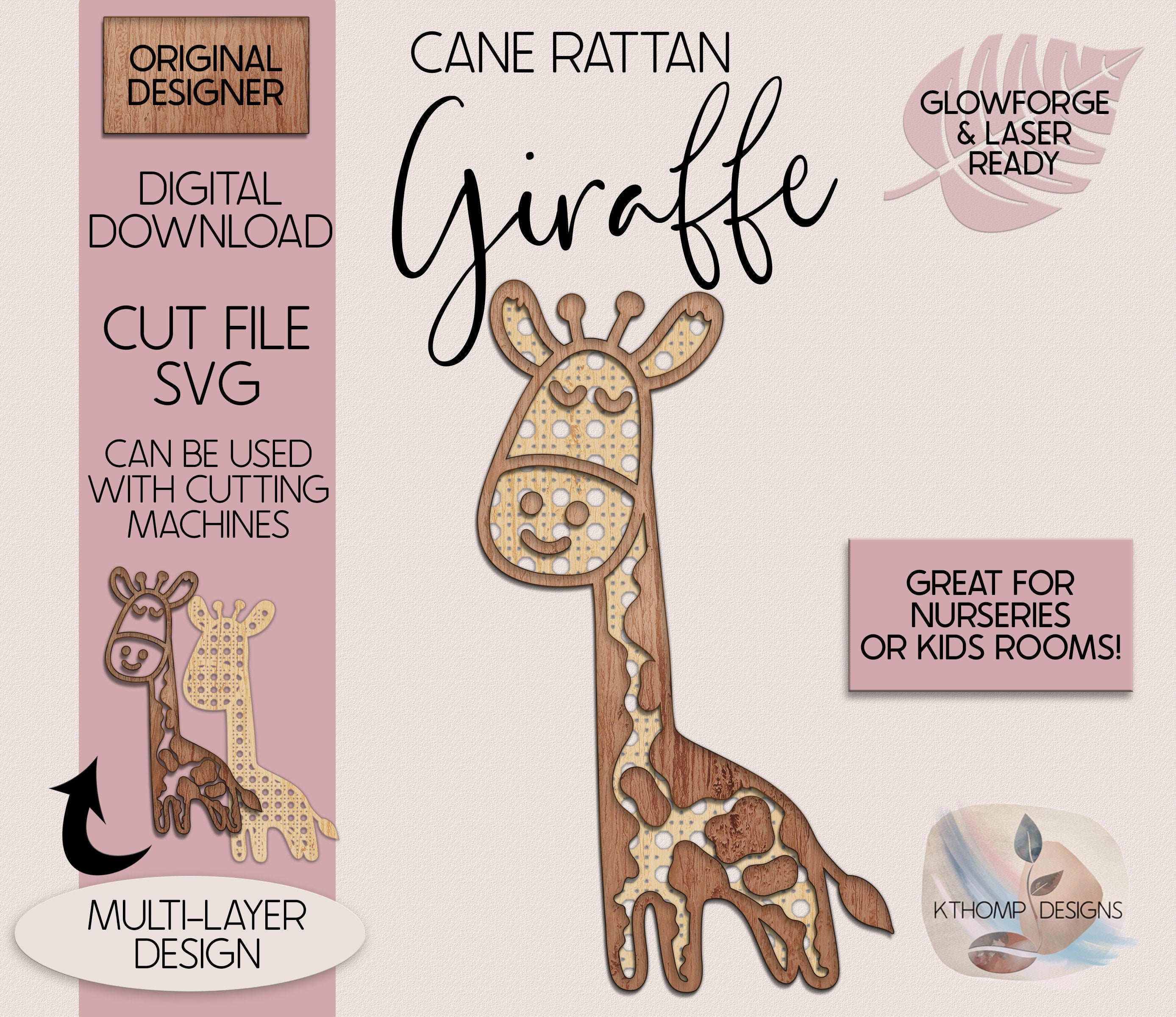 Cane Rattan Giraffe Laser Cut File SVG, Cute Rattan Giraffe, Boho Nursery Sign, Jungle Giraffe SVG, Nursery Decor, Glowforge, XTool