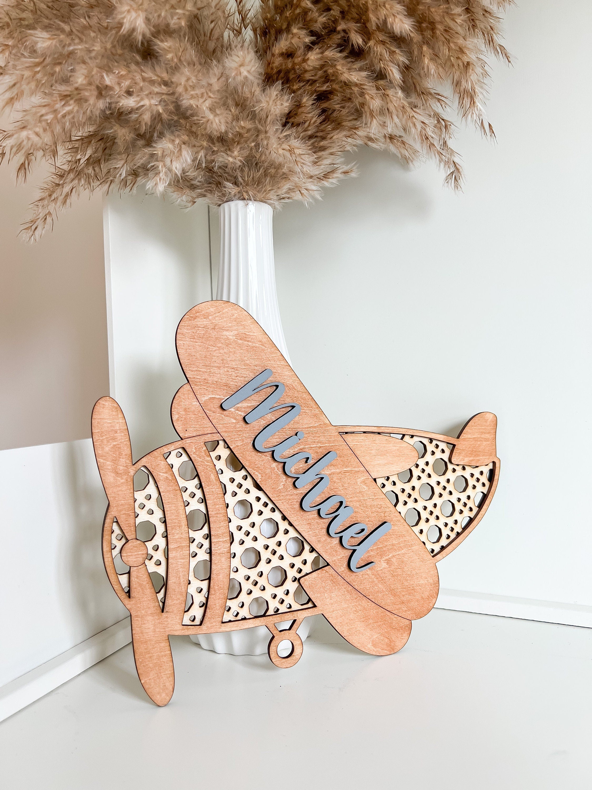 Laser Cut File Cane Rattan Airplane SVG, Cute Rattan Airplane, Biplane Nursery, Airplane SVG, Wood Airplane, Nursery Decor, Glowforge, XTool