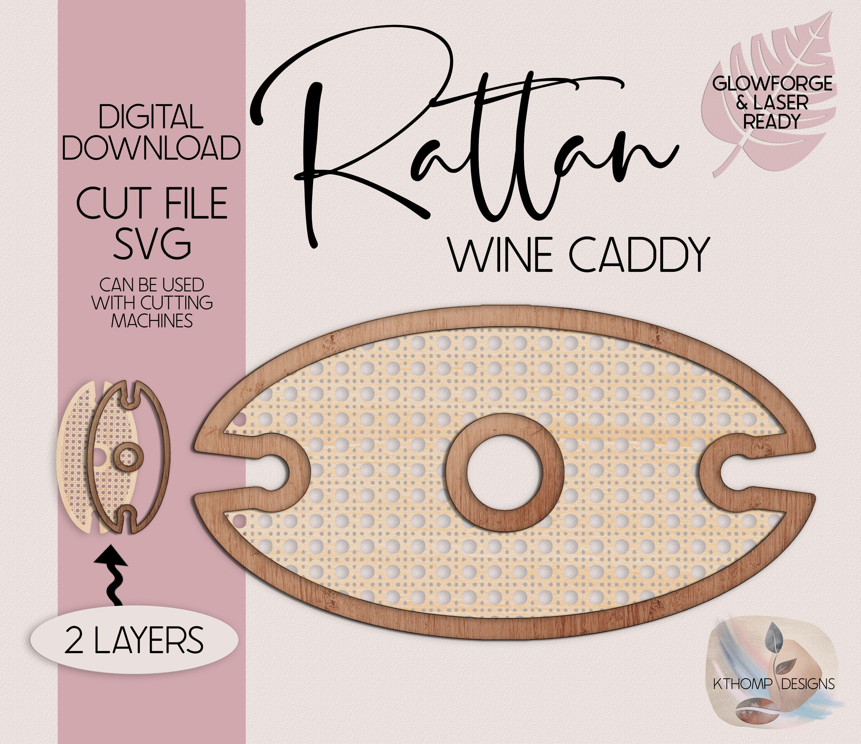 Laser Cut Rattan Wine Caddy design, Instant Digital Download, Laser Cut File, Glowforge File, Glowforge Tested, Cricut, SVG