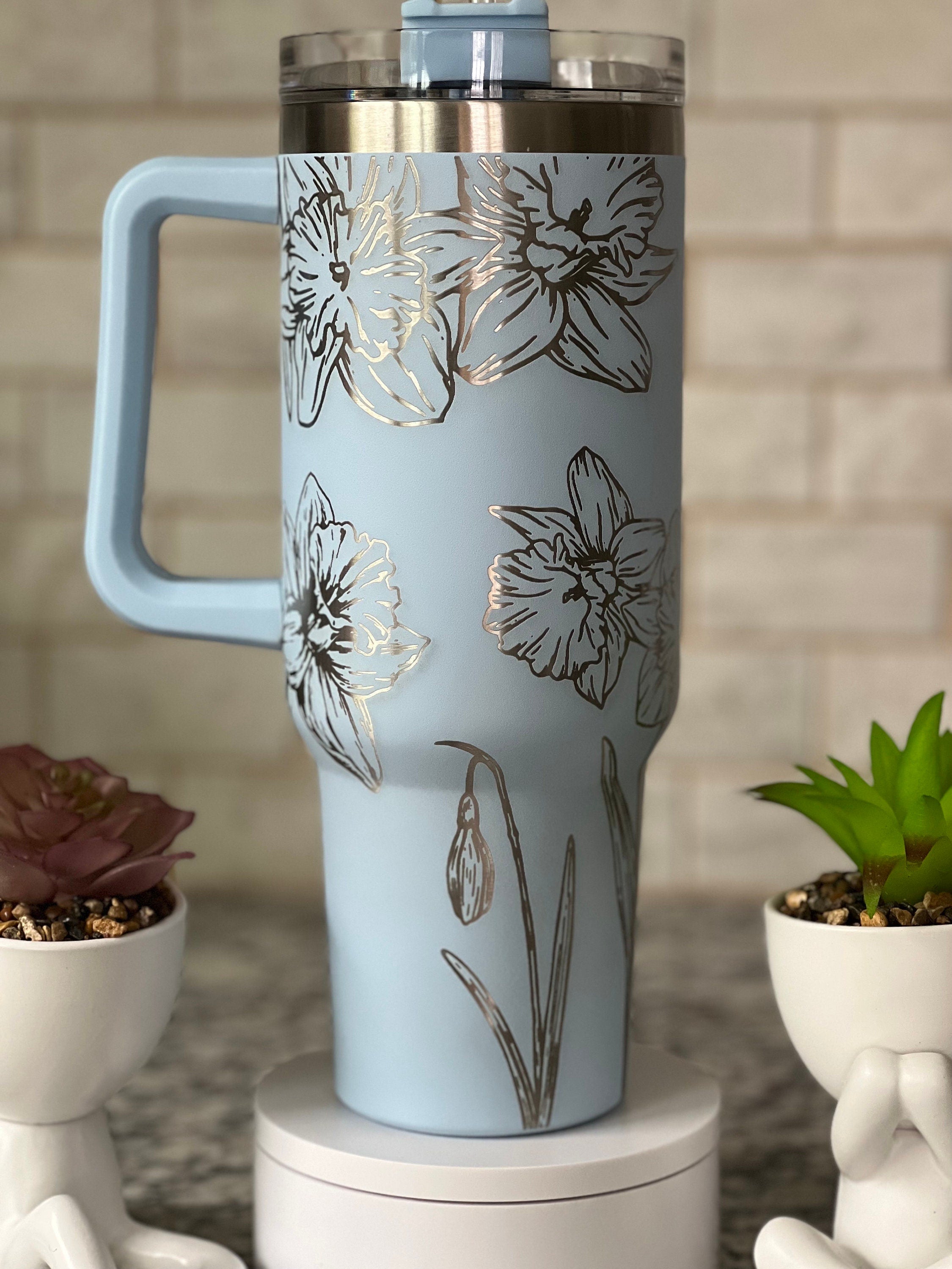 Daffodils Tumbler Wrap SVG | 40oz Laser Engraving File | Rotary Engrave Digital Design | Floral SVG Design