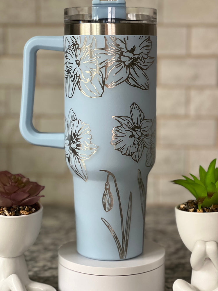 Daffodils Tumbler Wrap SVG | 40oz Laser Engraving File | Rotary Engrave Digital Design | Floral SVG Design