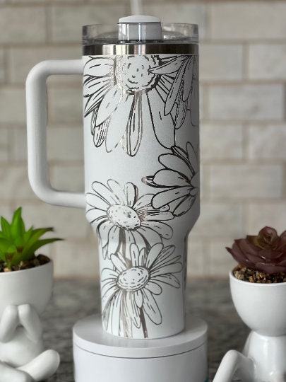 Daisies Tumbler Wrap SVG | 40oz Laser Engraving File | Rotary Engrave Digital Design | Floral SVG Design