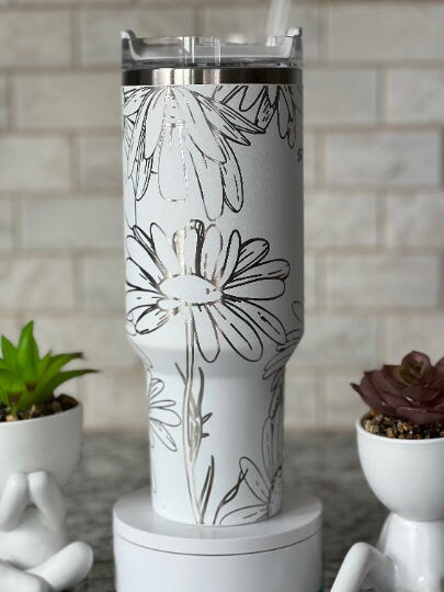 Daisies Tumbler Wrap SVG | 40oz Laser Engraving File | Rotary Engrave Digital Design | Floral SVG Design