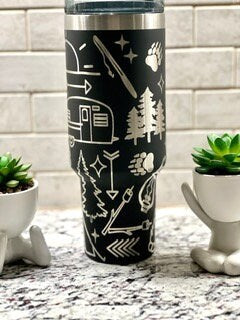 Camping Doodles Tumbler Wrap SVG | 40oz Laser Engraving File | Rotary Ready Digital Design | Outdoor Nature SVG
