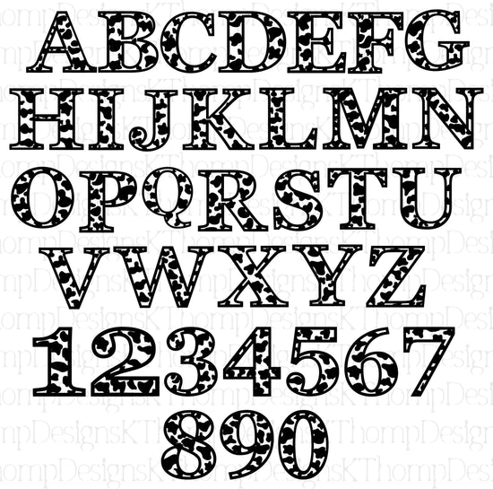 Cowhide Alphabet SVG | Laser Cut Files A-Z & 0-9 | Digital Alphabet Set for Laser Cutting | Wood MDF Acrylic Ready | Instant Download