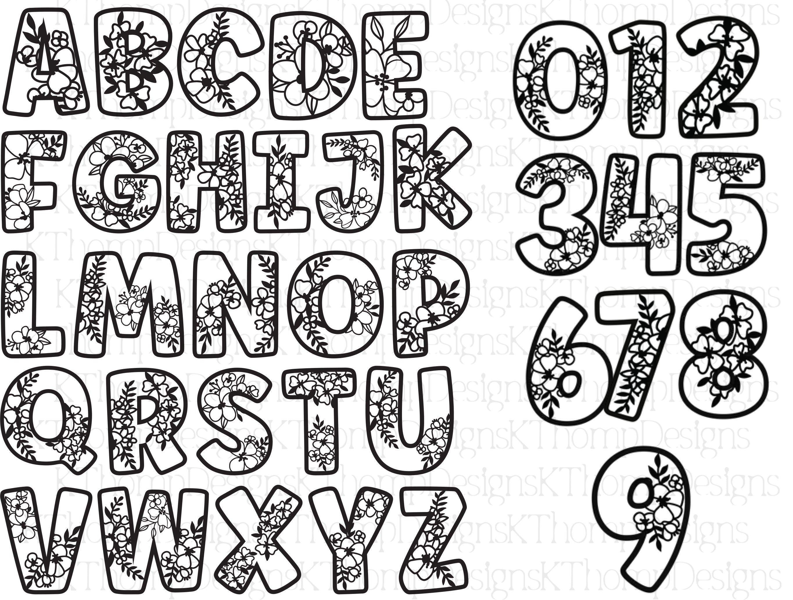 Floral Alphabet SVG | Laser Cut Files A-Z & 0-9 | Digital Alphabet Set for Laser Cutting | Wood MDF Acrylic Ready | Instant Download