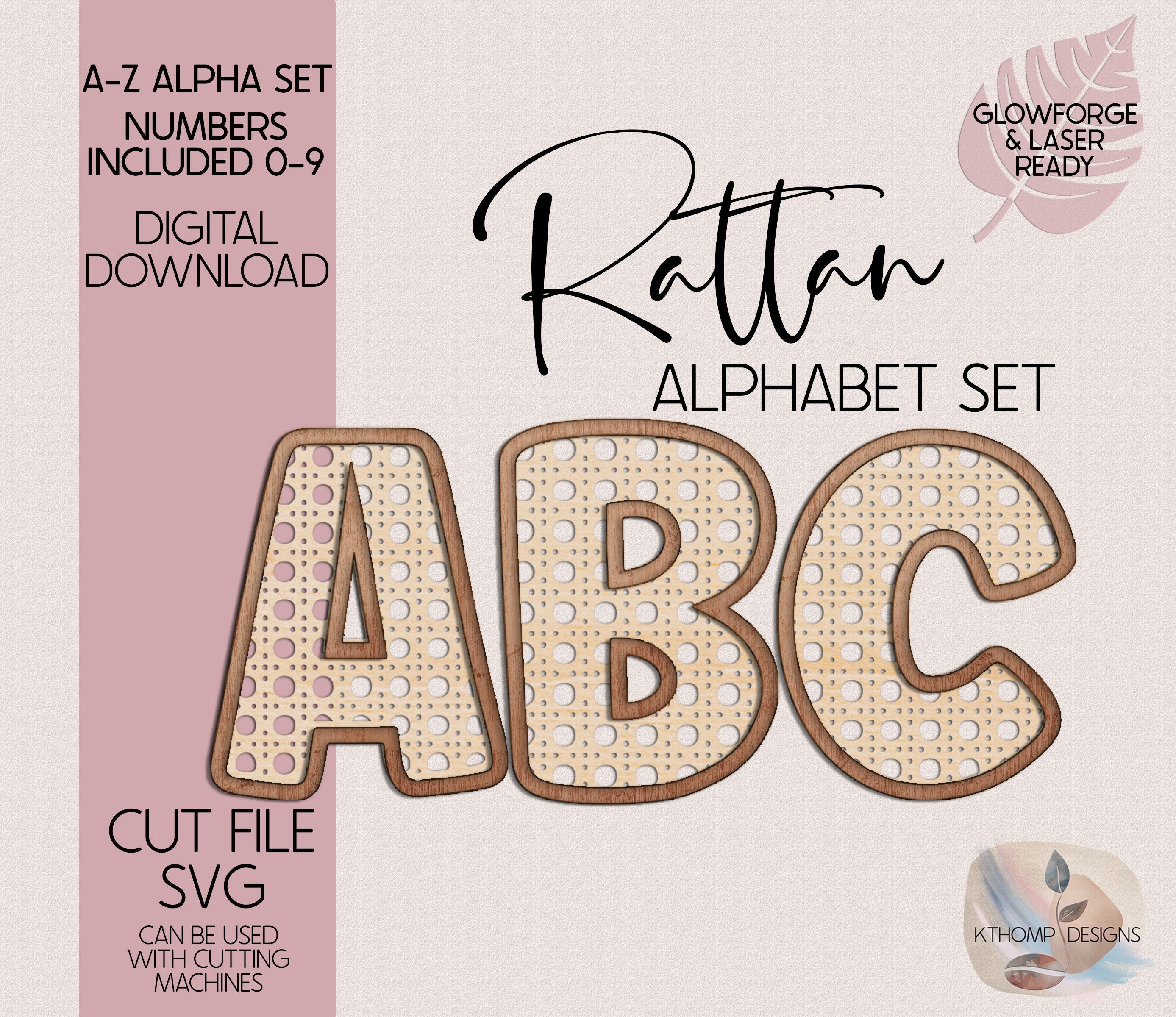 Rattan Alphabet SVG | Laser Cut Files A-Z & 0-9 | Digital Alphabet Set for Laser Cutting | Wood MDF Acrylic Ready | Instant Download