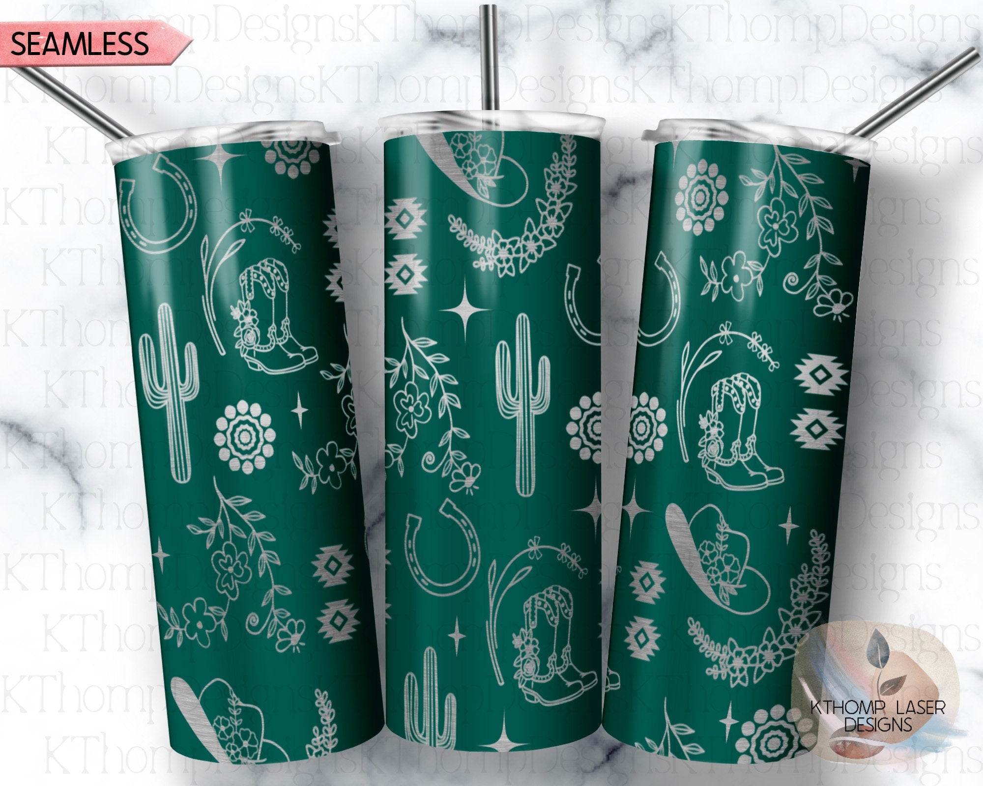 Western Floral Tumbler Wrap SVG | 20oz Skinny Laser Engraving File | Rotary Ready Digital Design | Western Farm SVG