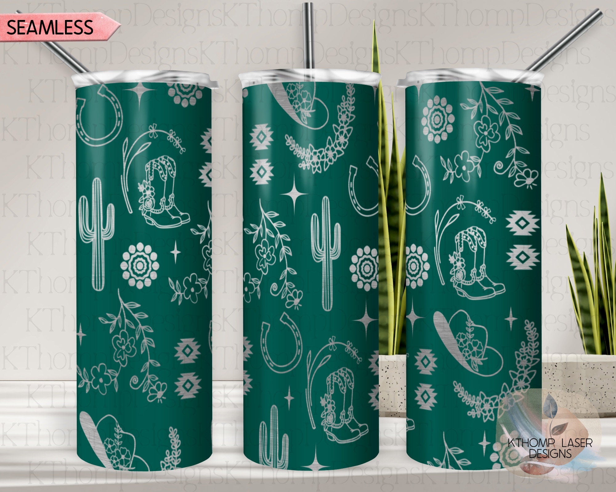 Western Floral Tumbler Wrap SVG | 20oz Skinny Laser Engraving File | Rotary Ready Digital Design | Western Farm SVG