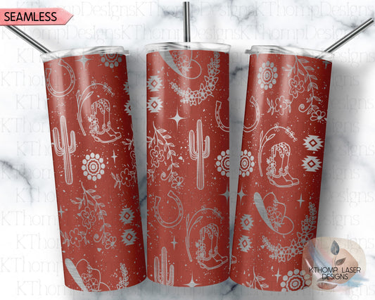 Western Floral Tumbler Wrap SVG | 20oz Skinny Laser Engraving File | Rotary Ready Digital Design | Western Farm SVG