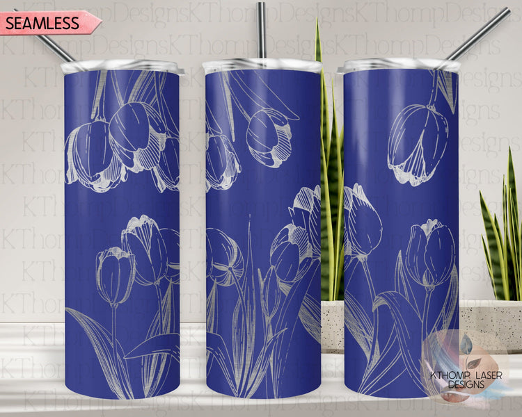 Tulips Tumbler Wrap SVG | 20oz Skinny Laser Engraving File | Rotary Engrave Digital Design | Floral SVG Design