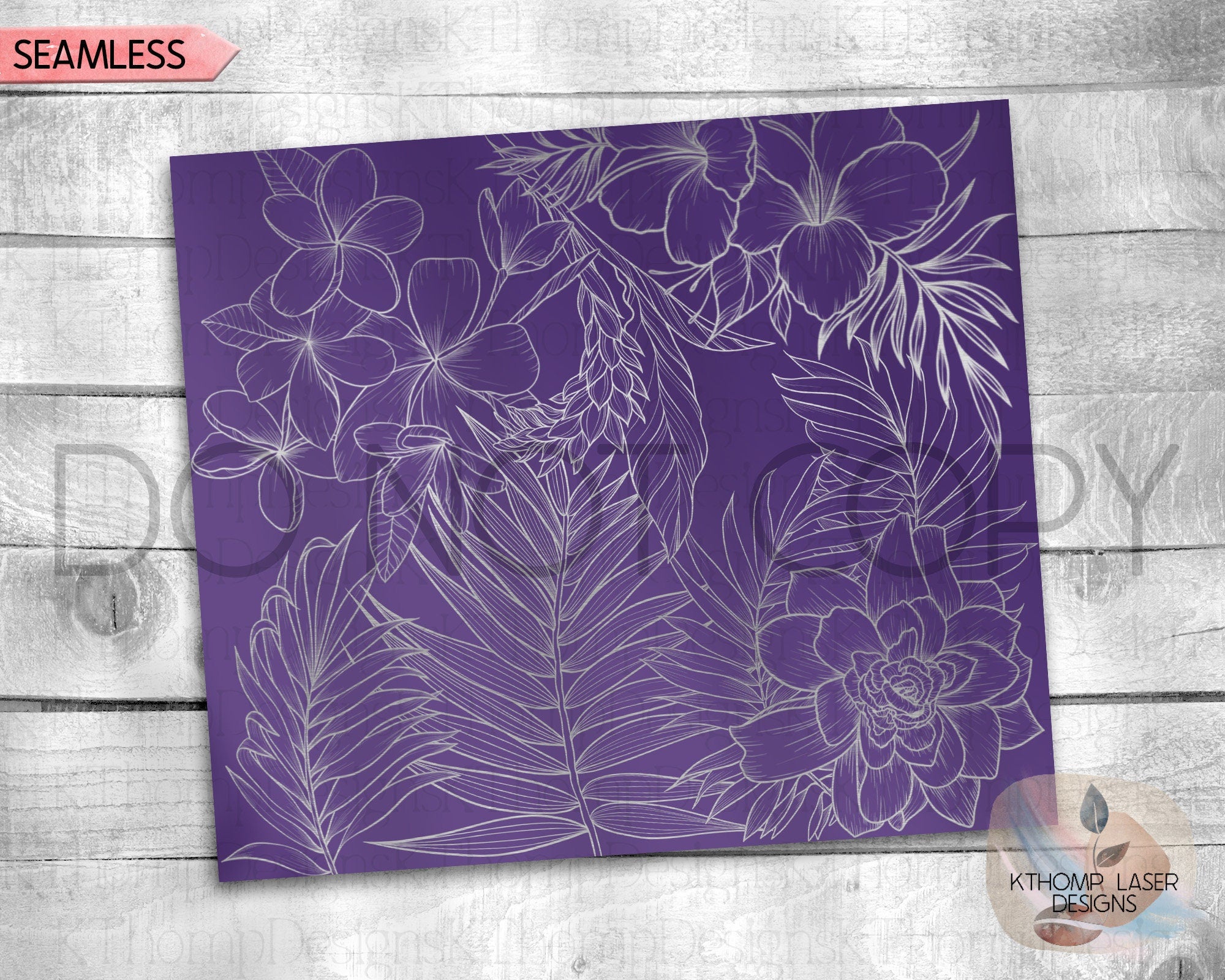 Tropical Plants Tumbler Wrap SVG | 20oz Skinny Laser Engraving File | Rotary Engrave Digital Design | Floral SVG Design