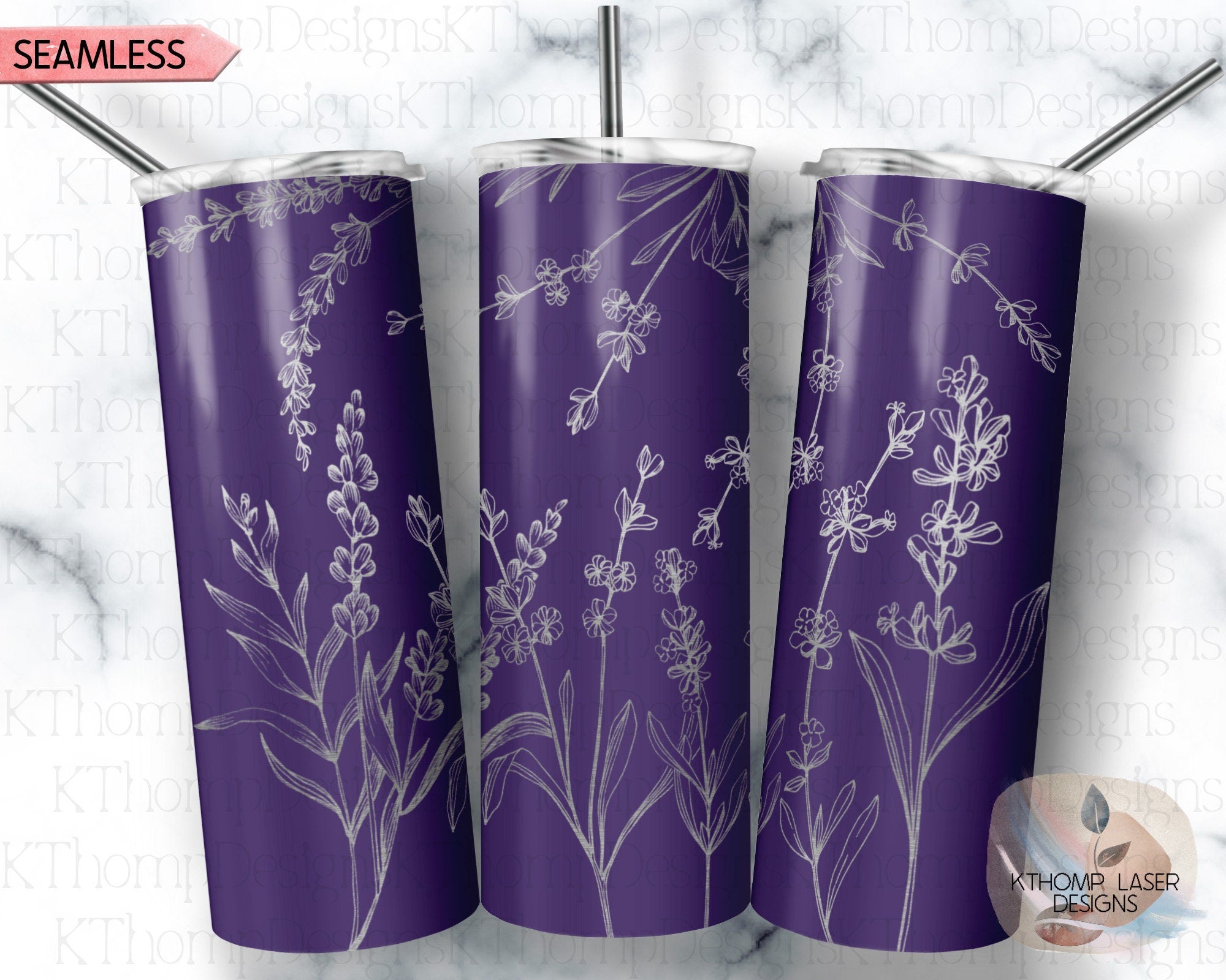 Lavender Tumbler Wrap SVG | 20oz Skinny Laser Engraving File | Rotary Engrave Digital Design | Floral SVG Design
