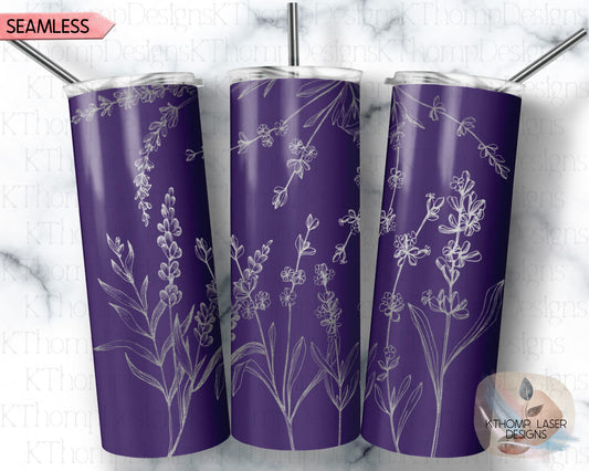 Lavender Tumbler Wrap SVG | 20oz Skinny Laser Engraving File | Rotary Engrave Digital Design | Floral SVG Design
