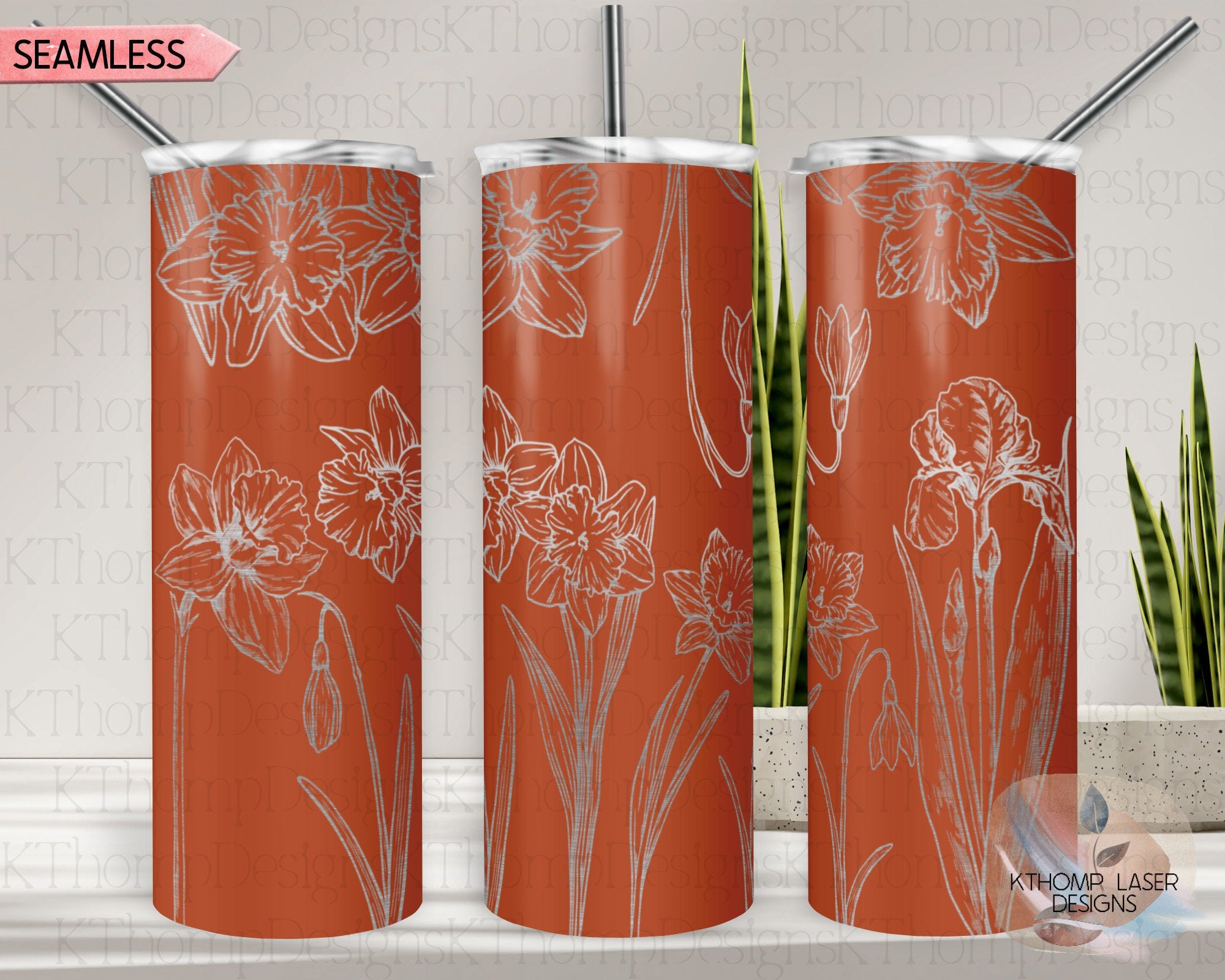 Daffodils Tumbler Wrap SVG | 20oz Skinny Laser Engraving File | Rotary Engrave Digital Design | Floral SVG Design