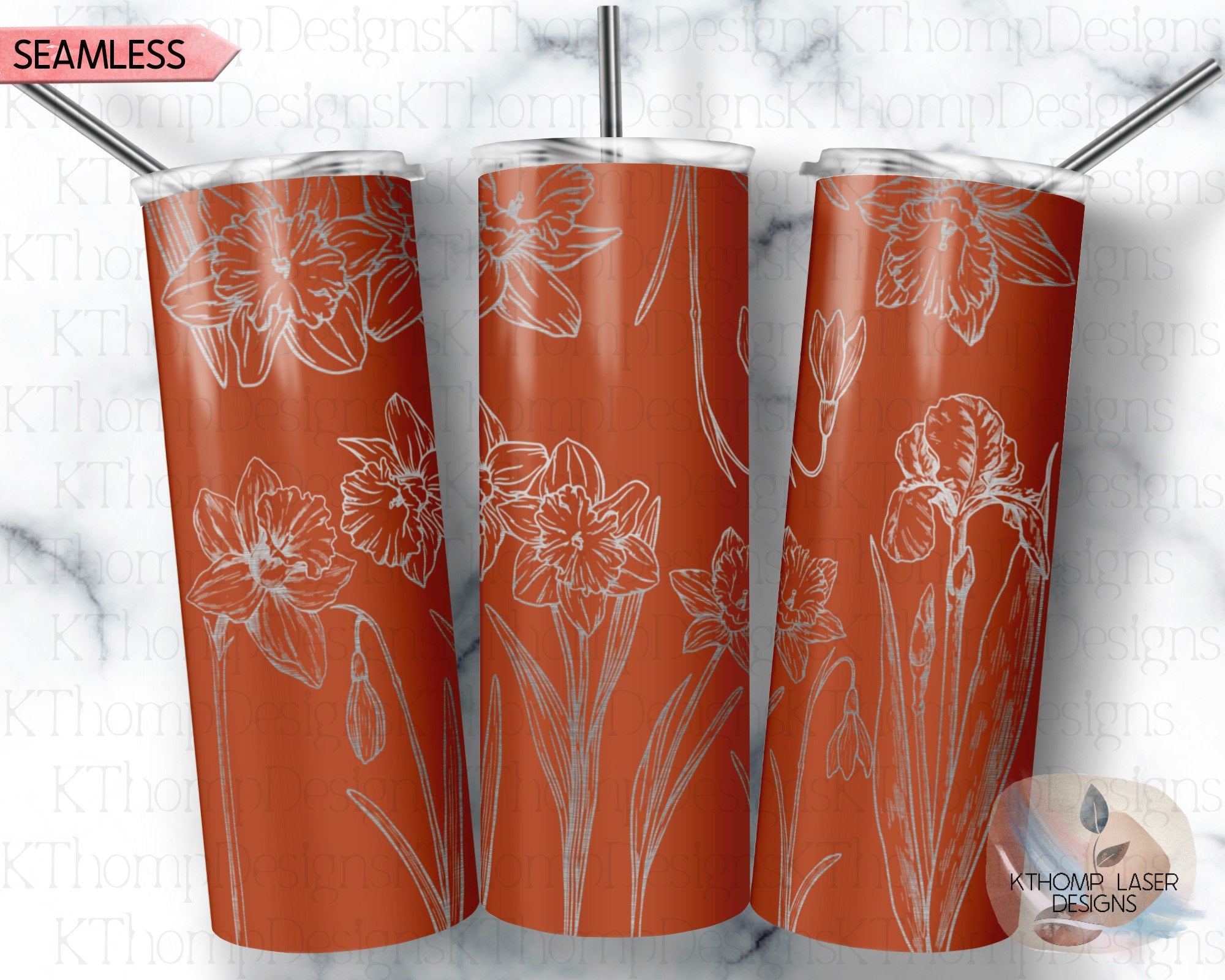Daffodils Tumbler Wrap SVG | 20oz Skinny Laser Engraving File | Rotary Engrave Digital Design | Floral SVG Design