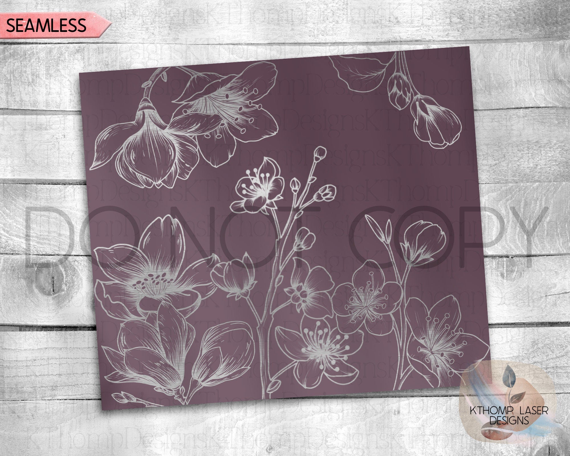 Cherry Blossom Tumbler Wrap SVG | 20oz Skinny Laser Engraving File | Rotary Engrave Digital Design | Floral SVG Design