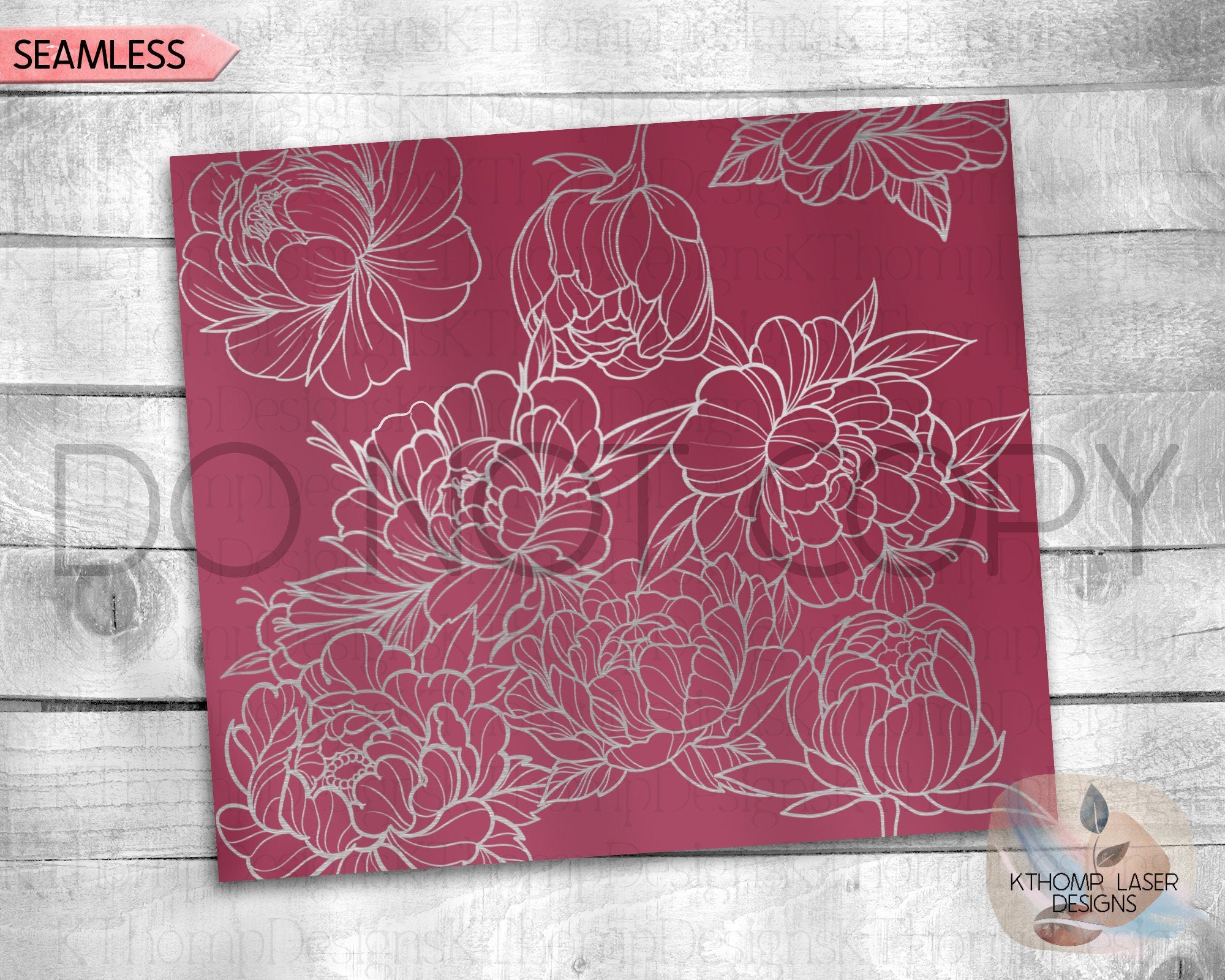Peony Tumbler Wrap SVG | 20oz Skinny Laser Engraving File | Rotary Engrave Digital Design | Floral SVG Design