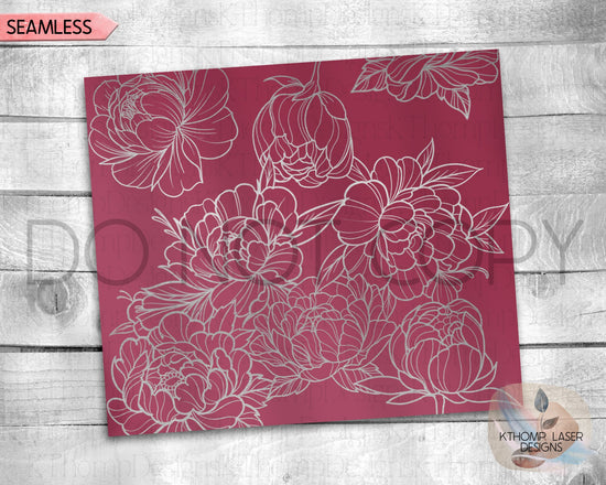 Peony Tumbler Wrap SVG | 20oz Skinny Laser Engraving File | Rotary Engrave Digital Design | Floral SVG Design
