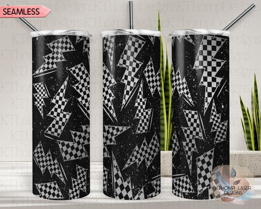Checkered Flag Bolt Tumbler Wrap SVG | 20oz Skinny Laser Engraving File | Rotary Ready Digital Design | Career Gift SVG