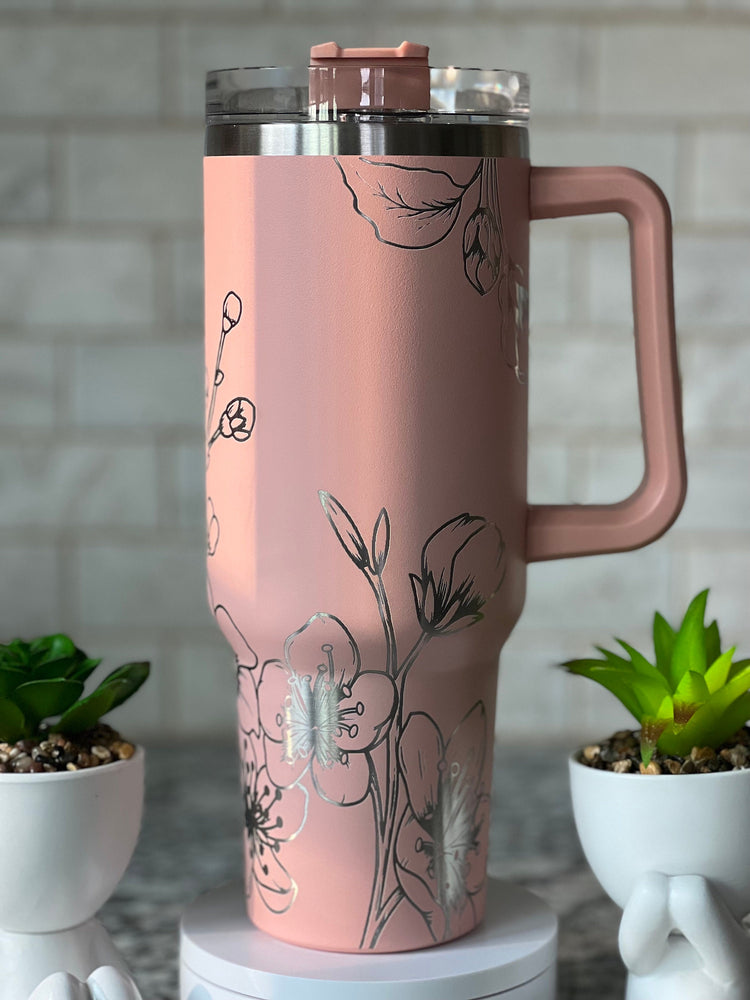 Cherry Blossom Tumbler Wrap SVG | 40oz Laser Engraving File | Rotary Engrave Digital Design | Floral SVG Design