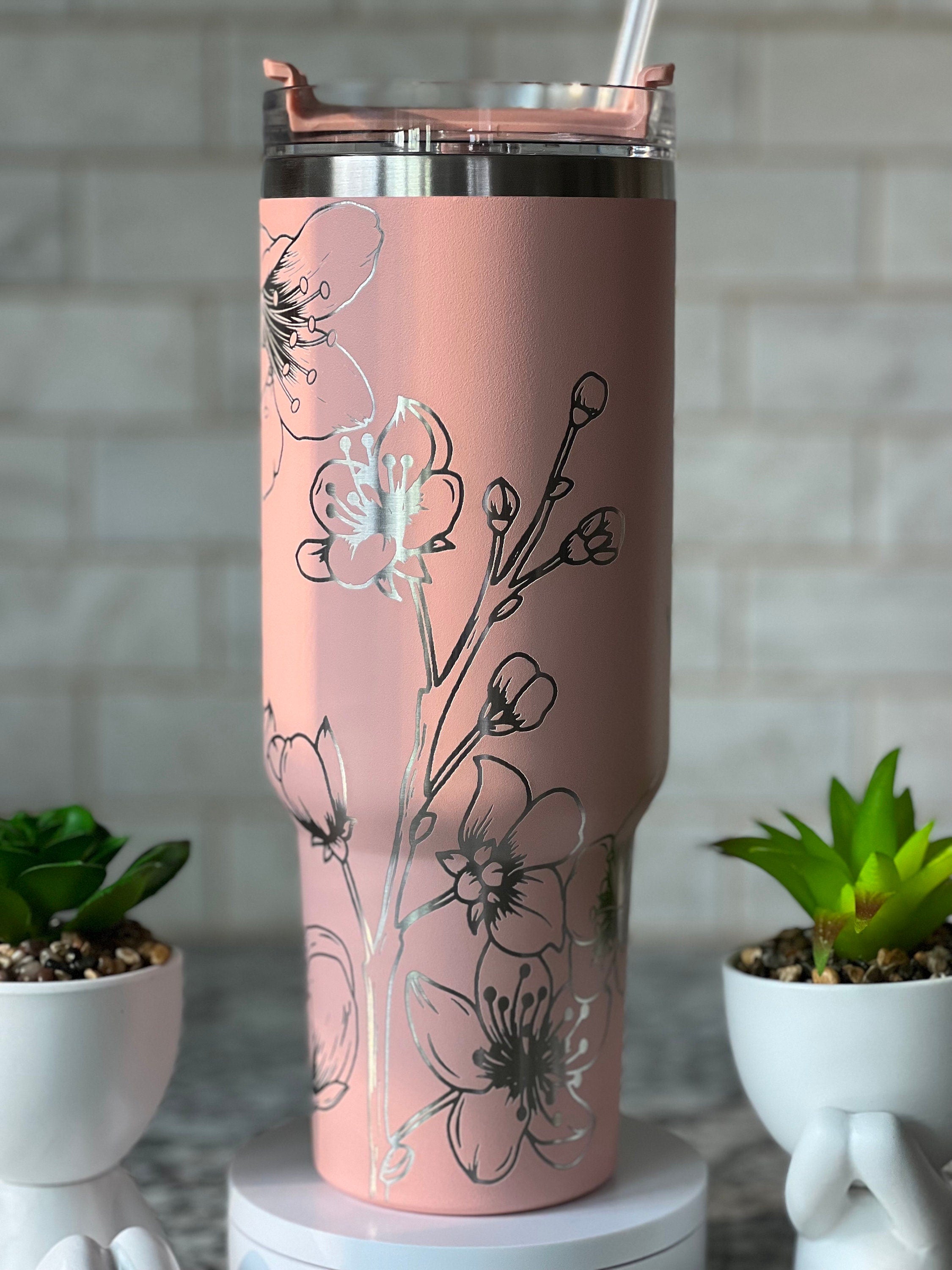 Cherry Blossom Tumbler Wrap SVG | 40oz Laser Engraving File | Rotary Engrave Digital Design | Floral SVG Design