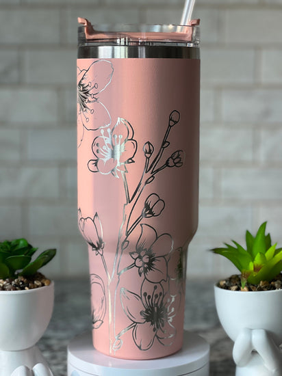 Cherry Blossom Tumbler Wrap SVG | 40oz Laser Engraving File | Rotary Engrave Digital Design | Floral SVG Design