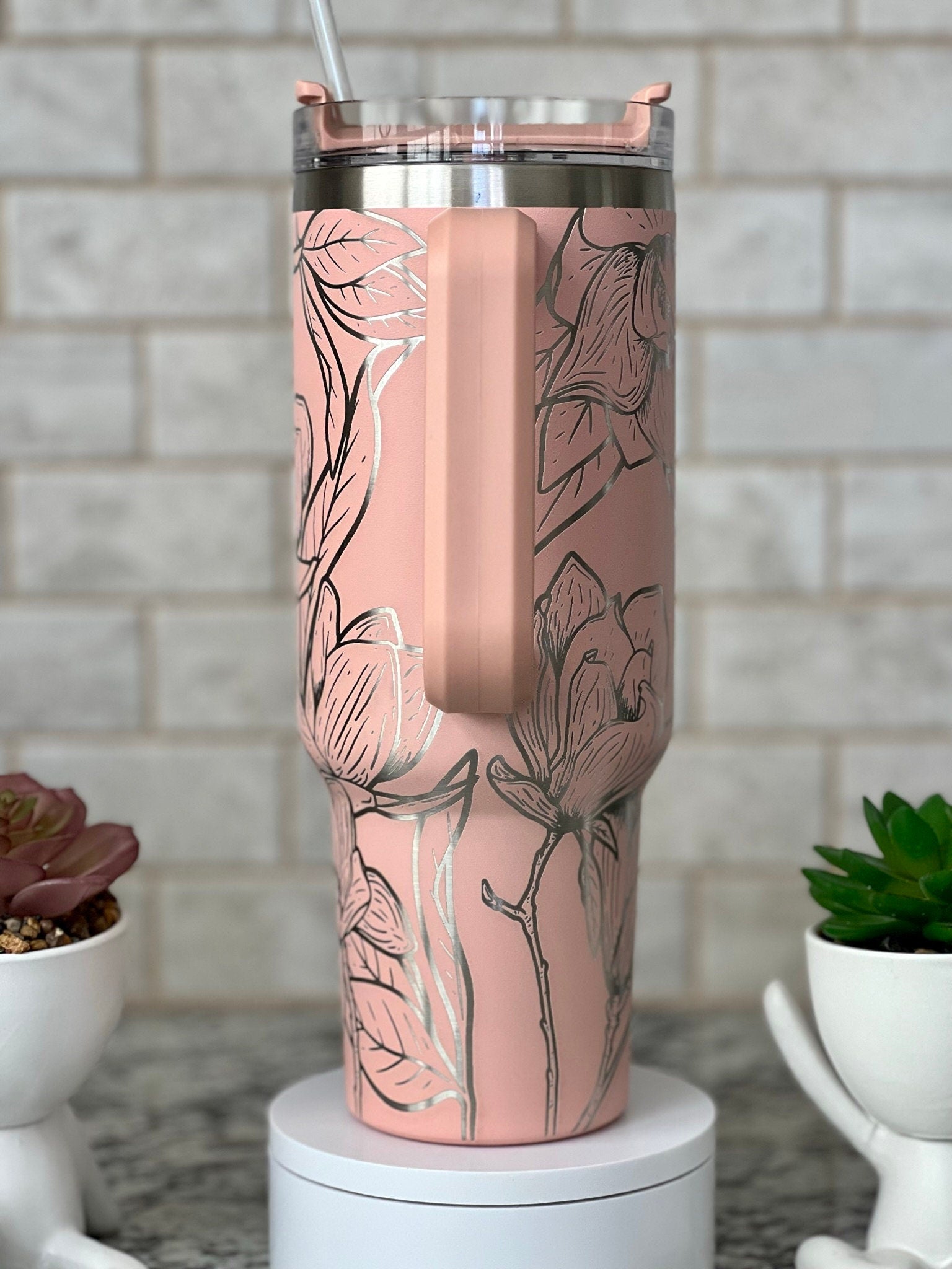 Magnolias Tumbler Wrap SVG | 40oz Laser Engraving File | Rotary Engrave Digital Design | Floral SVG Design
