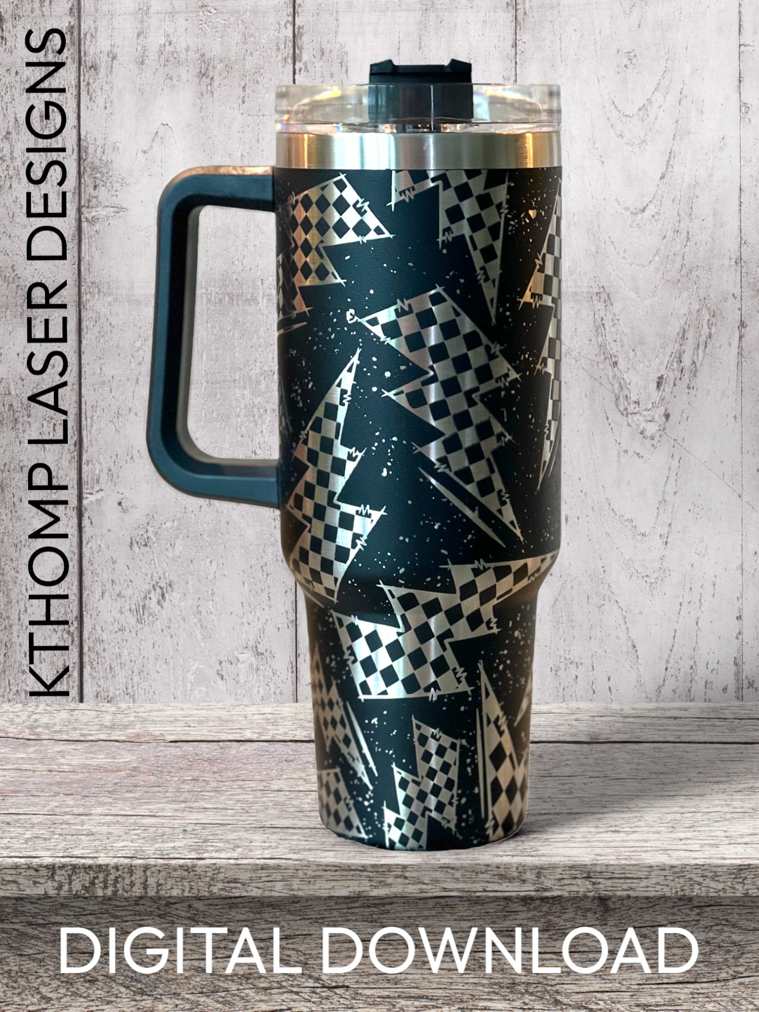 Checkered Flag Bolt Tumbler Wrap SVG | 40oz Laser Engraving File | Rotary Ready Digital Design | Career Gift SVG
