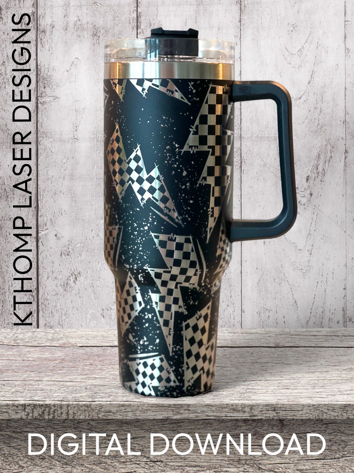 Checkered Flag Bolt Tumbler Wrap SVG | 40oz Laser Engraving File | Rotary Ready Digital Design | Career Gift SVG